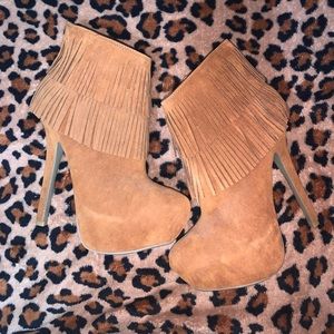 Fringe brown booties